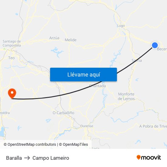 Baralla to Campo Lameiro map