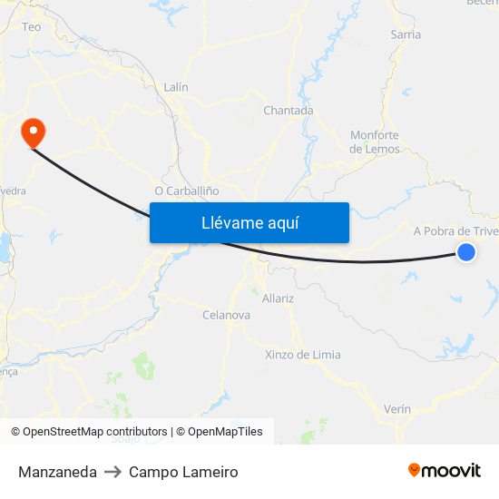 Manzaneda to Campo Lameiro map
