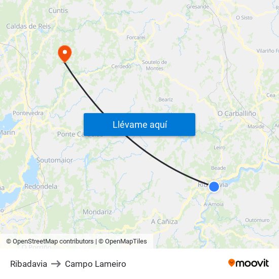 Ribadavia to Campo Lameiro map