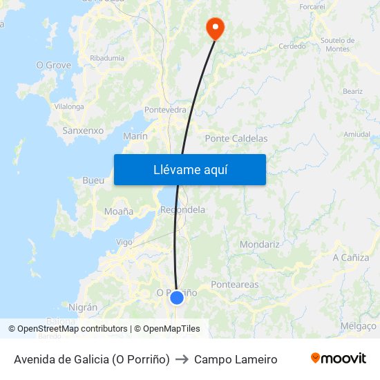 Avenida de Galicia (O Porriño) to Campo Lameiro map