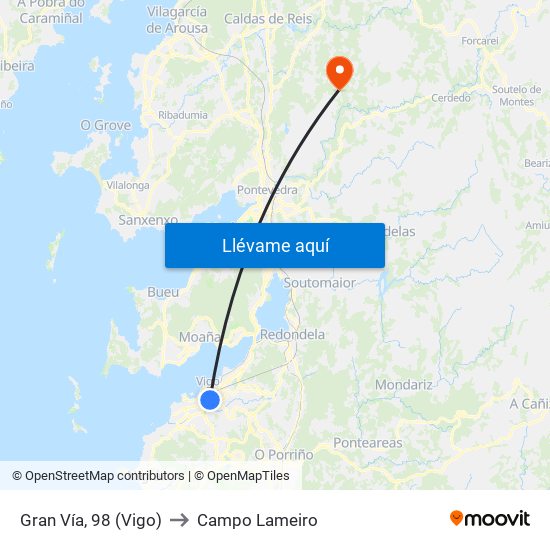Gran Vía, 98 (Vigo) to Campo Lameiro map