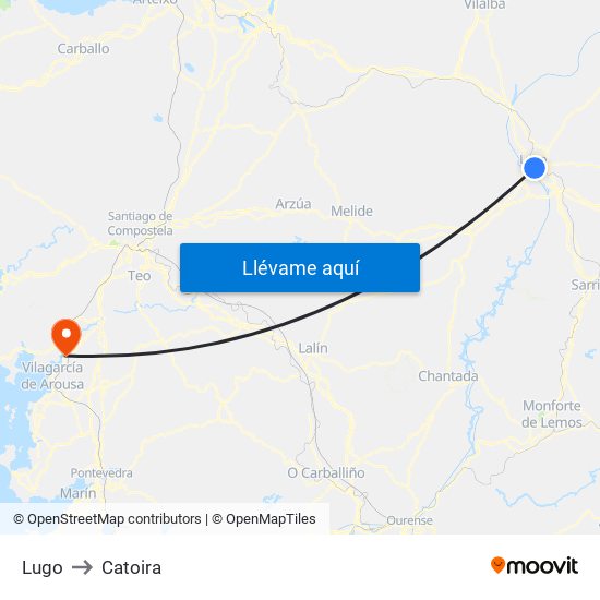 Lugo to Catoira map