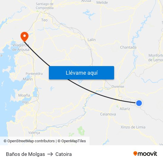 Baños de Molgas to Catoira map