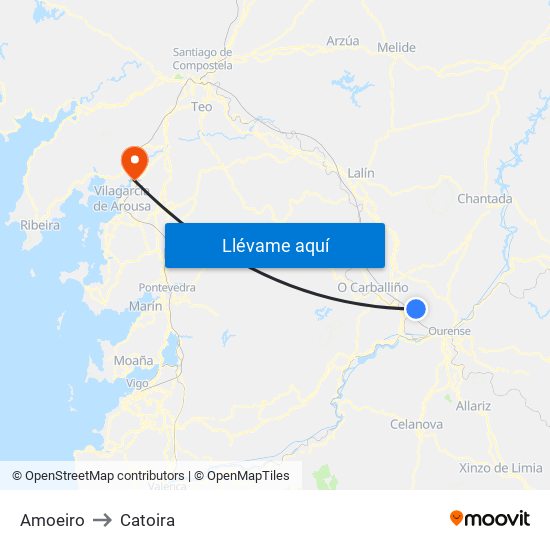Amoeiro to Catoira map