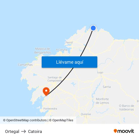 Ortegal to Catoira map