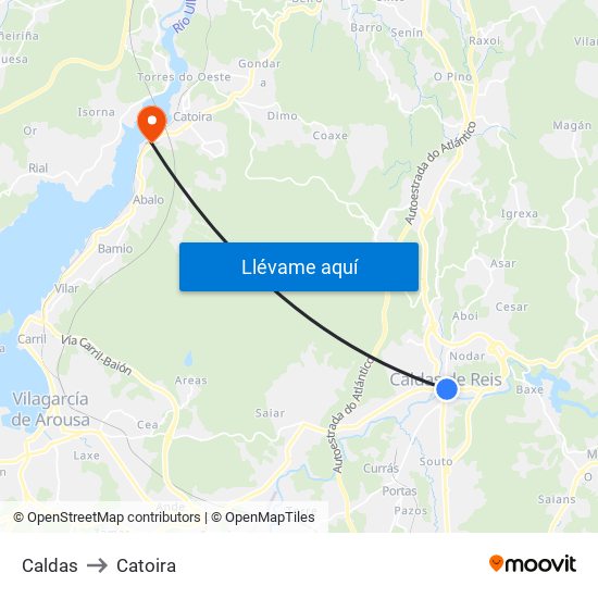 Caldas to Catoira map