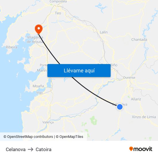 Celanova to Catoira map