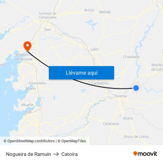 Nogueira de Ramuín to Catoira map