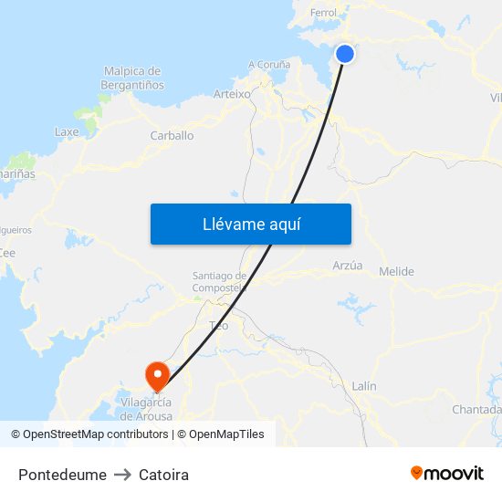 Pontedeume to Catoira map
