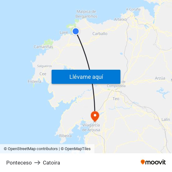 Ponteceso to Catoira map
