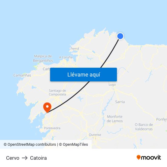Cervo to Catoira map