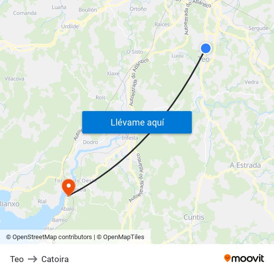 Teo to Catoira map