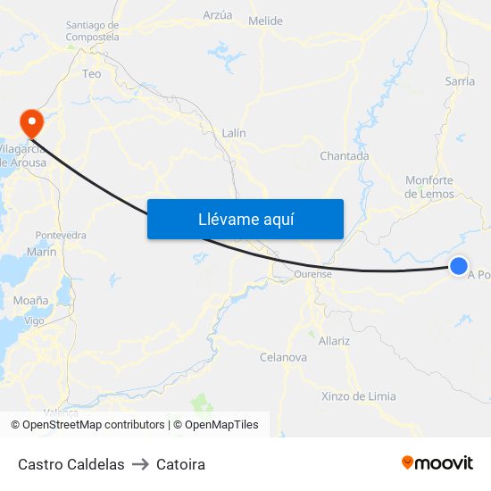 Castro Caldelas to Catoira map