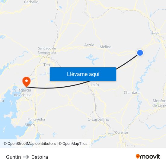 Guntín to Catoira map