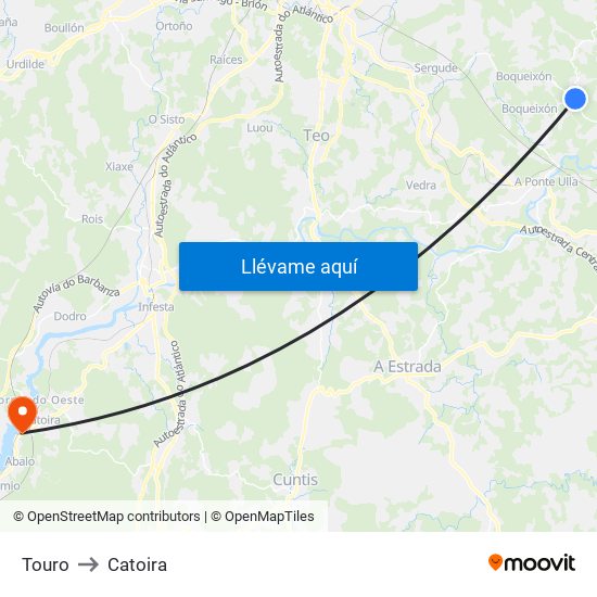 Touro to Catoira map