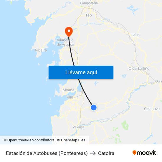 Estación de Autobuses (Ponteareas) to Catoira map