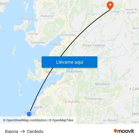 Baiona to Cerdedo map