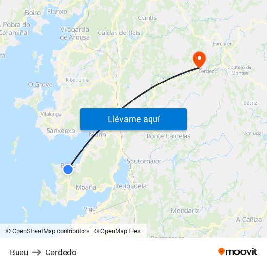 Bueu to Cerdedo map