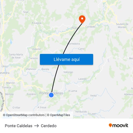 Ponte Caldelas to Cerdedo map