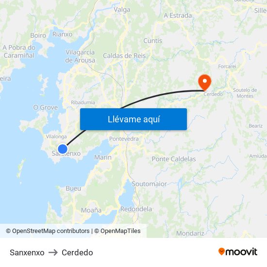 Sanxenxo to Cerdedo map