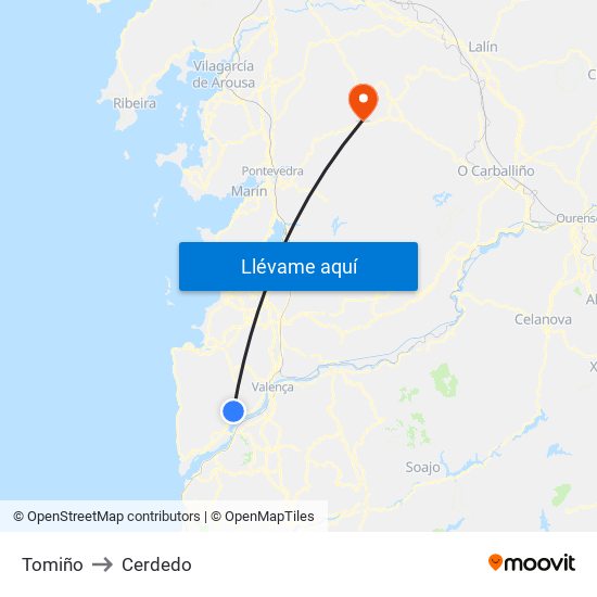 Tomiño to Cerdedo map