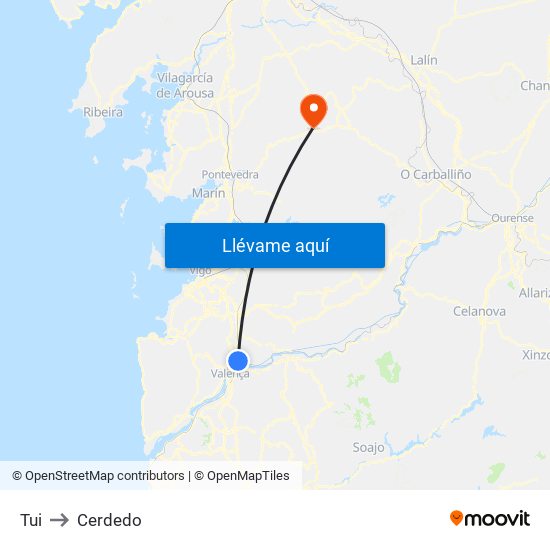 Tui to Cerdedo map