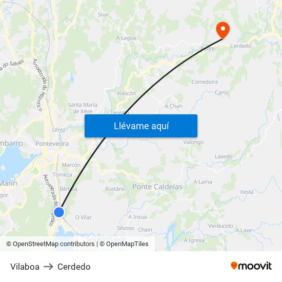 Vilaboa to Cerdedo map