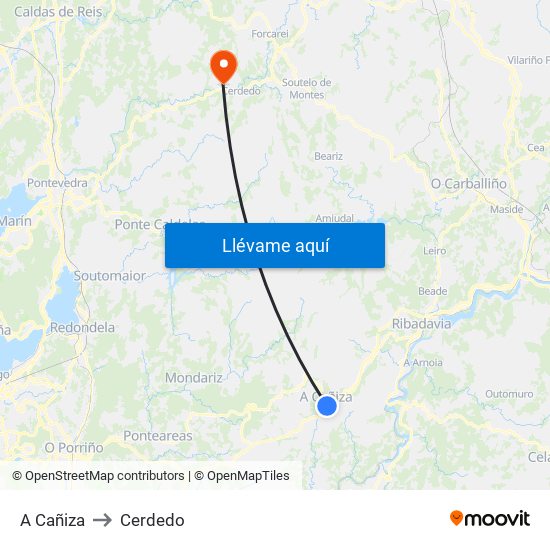 A Cañiza to Cerdedo map