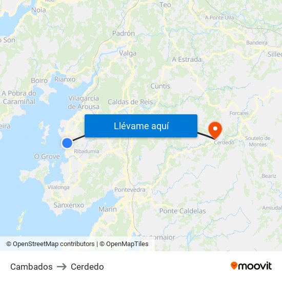 Cambados to Cerdedo map