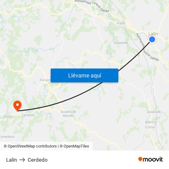 Lalín to Cerdedo map