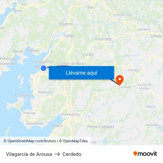 Vilagarcía de Arousa to Cerdedo map