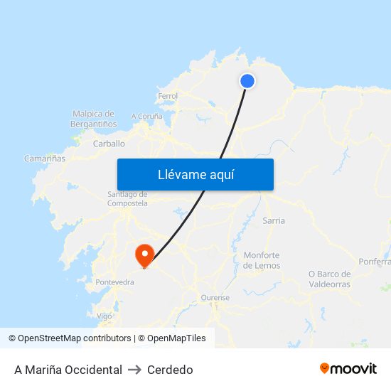 A Mariña Occidental to Cerdedo map