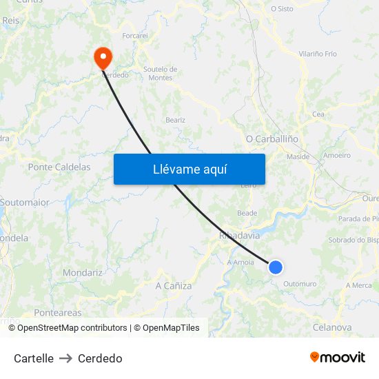 Cartelle to Cerdedo map