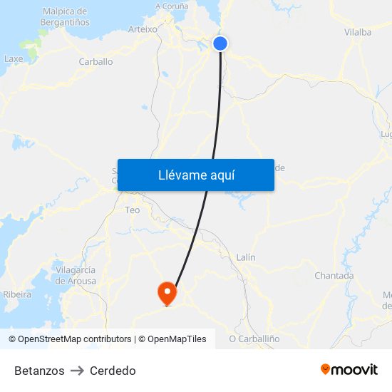 Betanzos to Cerdedo map