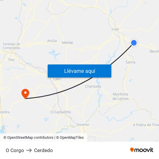 O Corgo to Cerdedo map