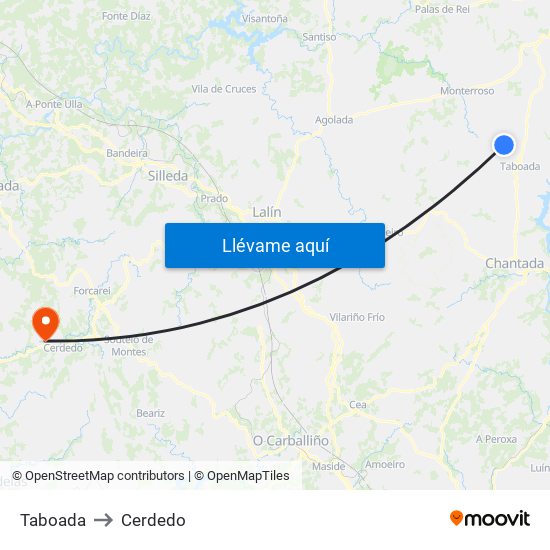 Taboada to Cerdedo map