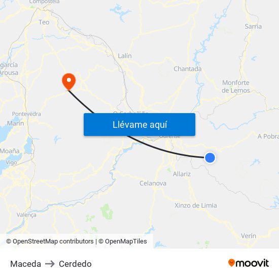 Maceda to Cerdedo map
