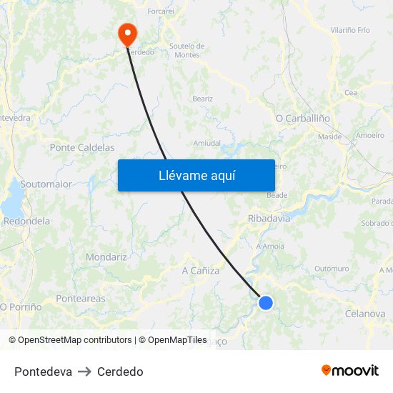 Pontedeva to Cerdedo map