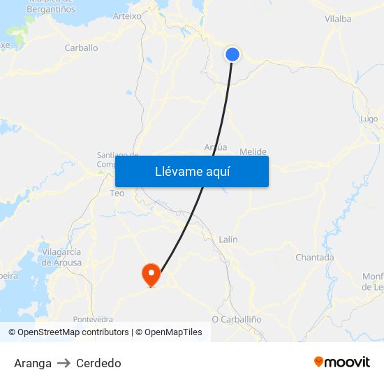 Aranga to Cerdedo map