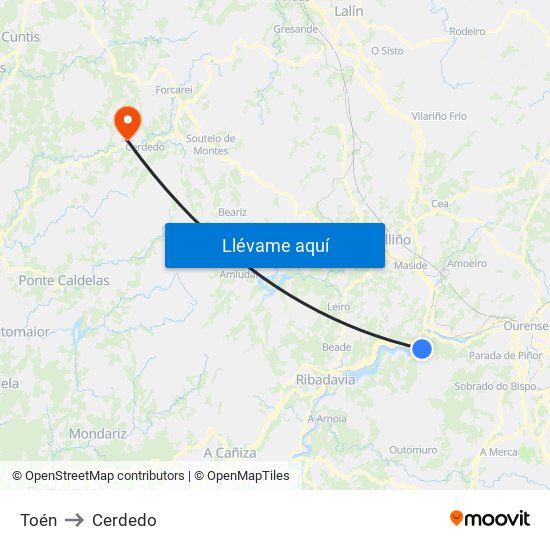 Toén to Cerdedo map
