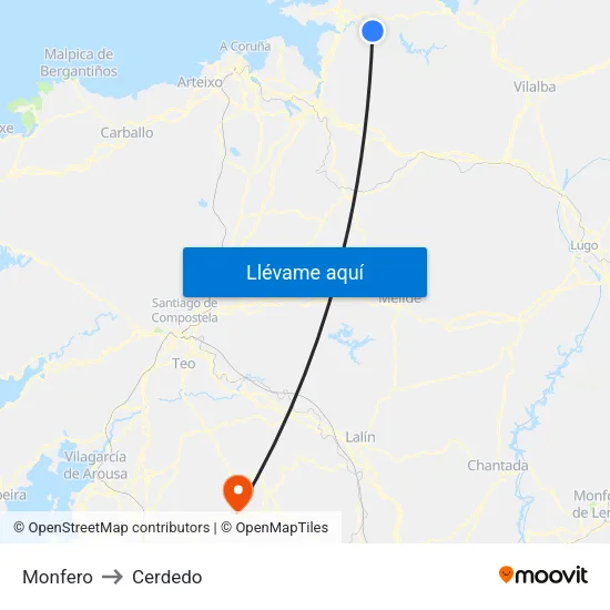 Monfero to Cerdedo map