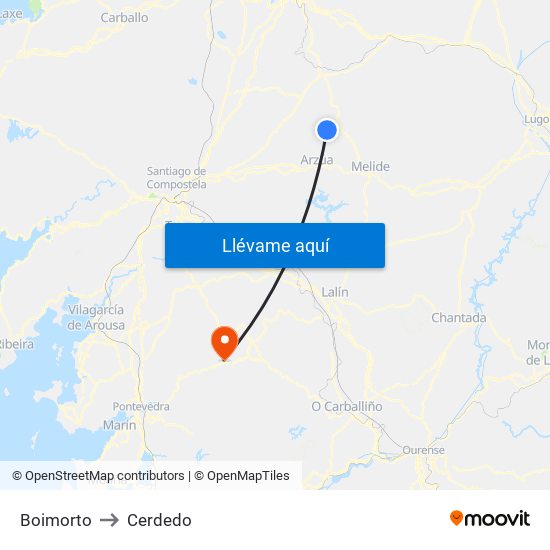 Boimorto to Cerdedo map