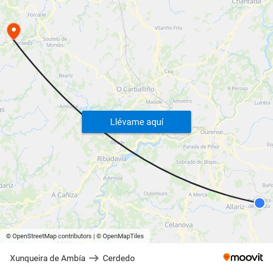 Xunqueira de Ambía to Cerdedo map