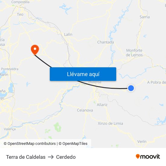 Terra de Caldelas to Cerdedo map