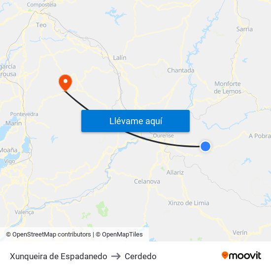 Xunqueira de Espadanedo to Cerdedo map