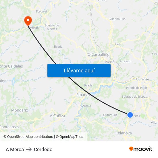 A Merca to Cerdedo map
