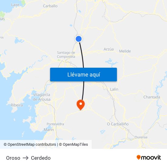 Oroso to Cerdedo map