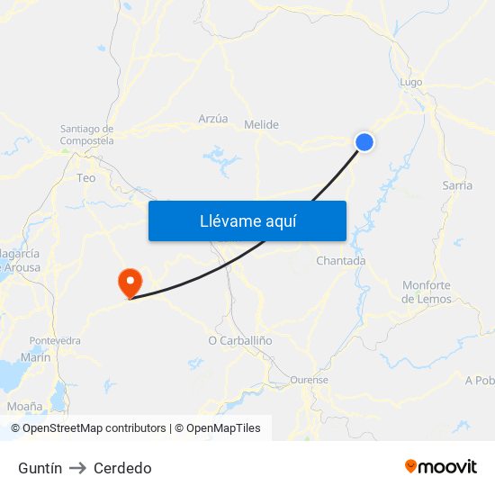 Guntín to Cerdedo map