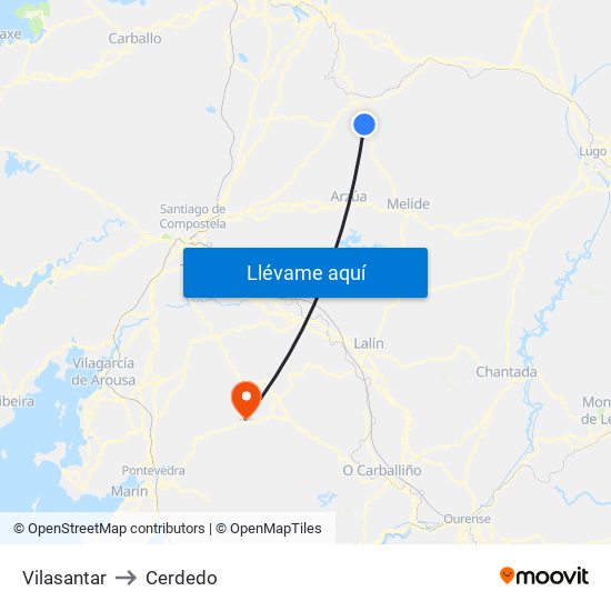 Vilasantar to Cerdedo map