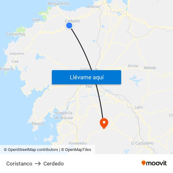 Coristanco to Cerdedo map